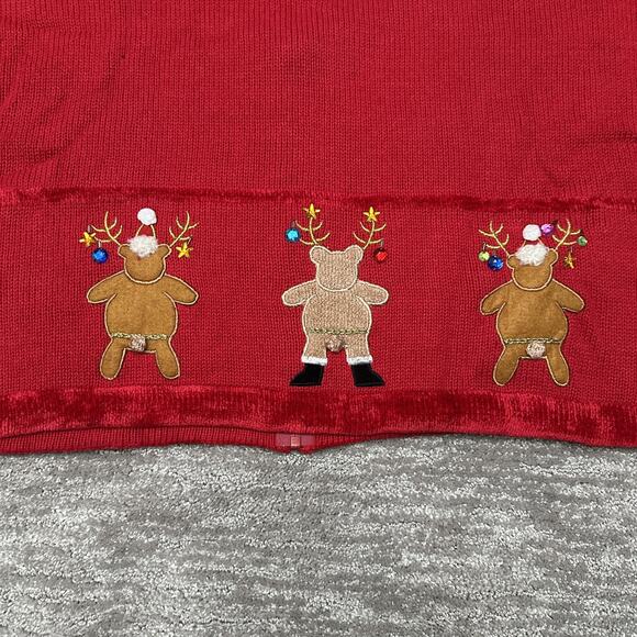 Quacker Factory Sweater Womens Large Red Christmas Reindeer Gingerbread Zip - Picture 7 of 12